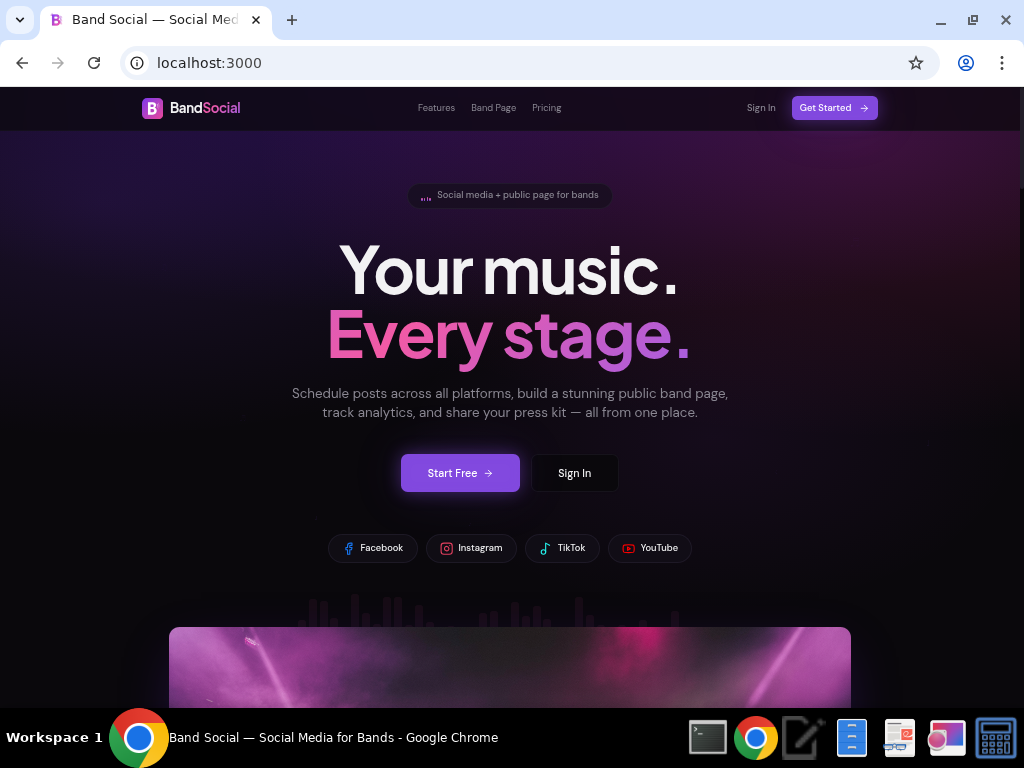 Band Social landing page