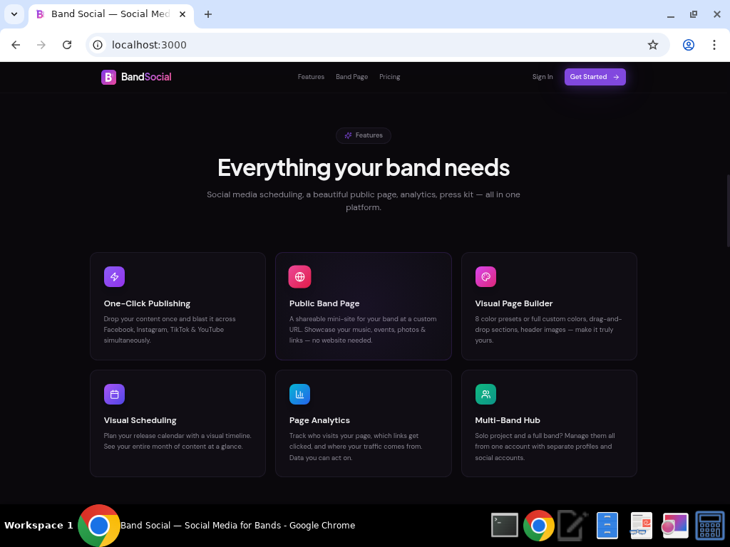 Band Social features grid
