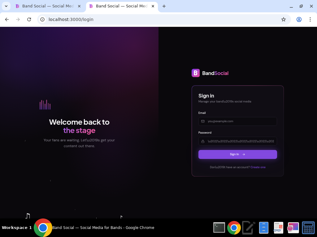 Band Social login page