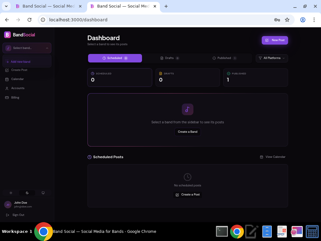 Band selector in the sidebar