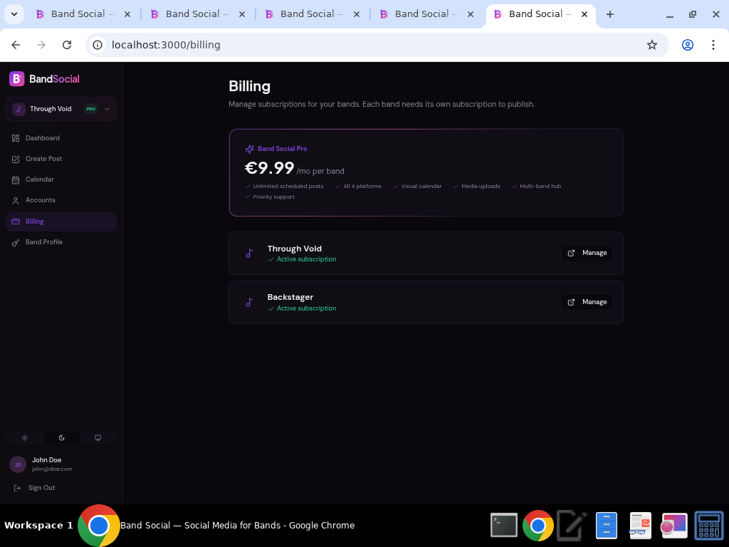 Band Social billing page